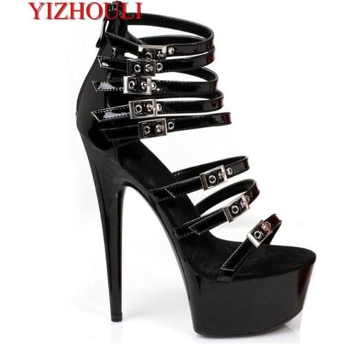 The new fashion summers new 15CM open-toe sandals, high heels and black lacquered womens shoes
