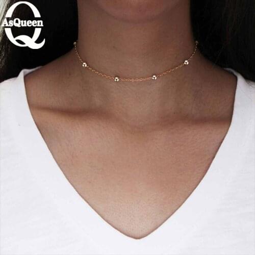 New Simple Design Metal Clavicle Chain Necklace Temperament Gold & Sliver Colors Bead Necklaces For Women Birthday Gift