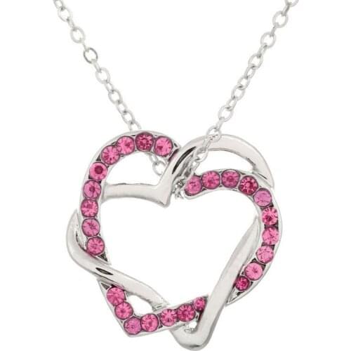 Fine 925 sterling silver pendant necklace womens engagement, Austrian rose red crystal Christmas gift N056