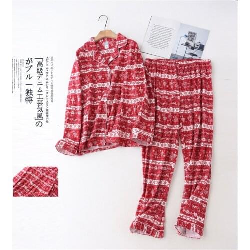 JULYS SONG 2 Pieces Christmas Pajamas Set Cotton Autumn Winter Women Leisure Sleepwear Soft Long Sleeve Trousers Homewear