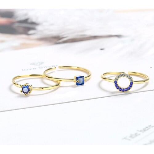 Simple Style Elegant Finger Rings Blue Crystal Zircon Geometric Opening Ring Band Thin Hoops Ring Jewelry Best Gifts For Women