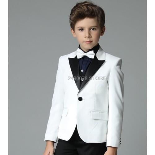 Flower Boys Luxurious White Wedding Suit Prince Jacket Vest Pant 3Pcs Formal Dress Children Piano Stage Show Performance Costume