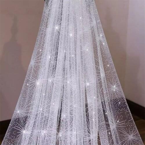 Bridal Wedding Veils With Comb White Champagne One-layer Long Cathedral Glitter Fireworks Rhinestone Starry Sky 300cm