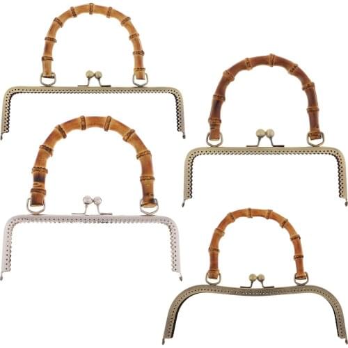 Vintage Style Metal Purse Bag Frame Kiss Clasp Lock with Bamboo Handle