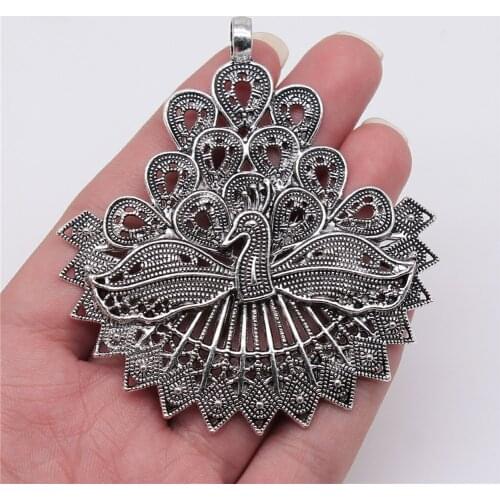 WYSIWYG 1pcs 78x70mm Antique Silver Color Big Peacock Charms Pendant For Jewelry Making DIY Jewelry Findings