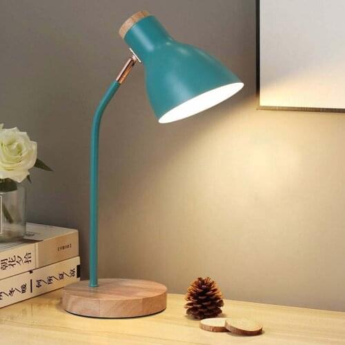Iron Table Lamp With Wood Base Reading Desk Light Online ON/OFF Dimmer Switch Yellow Pink Green White Black Bedside Study Lamp