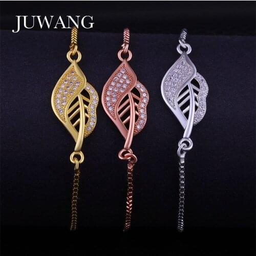 JUWANG New Plant Leaf Charm Bracelet&Bangle for Women Adjustable Chain Link Cubic Zirconia Fashion Jewelry Gift Wholesale