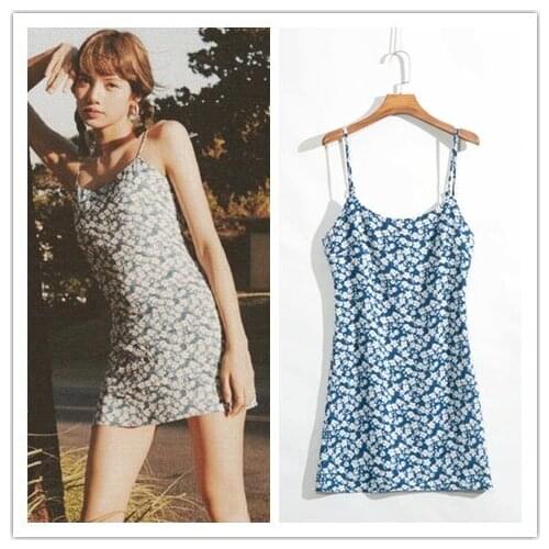 Kpop Korean Celebrity summer Casual Flower Print Sleeveless Sling Dress Women streetwear Fashion wild slim Sexy mini dresses