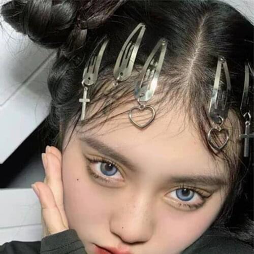 1pair 2021 New Cross Love Heart Hairpin for Women Silver Metal Side Clip Hairpin Fashion Vintage Simple Hairpin Jewelry