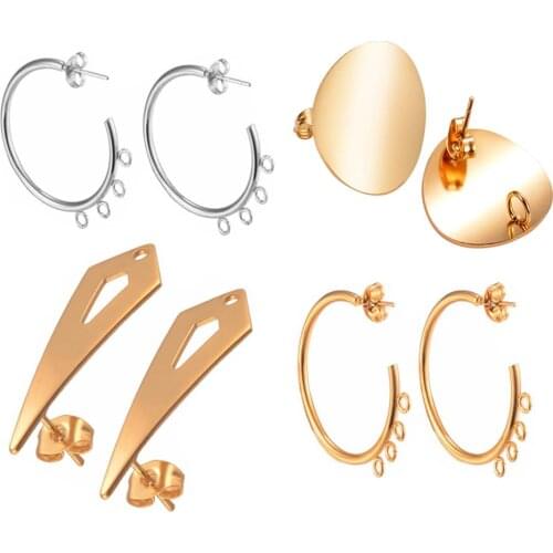 10pcs/5 Pairs Stainless Steel Stud Earrings Post with Loop Hole Earring Components for Earring Making Jewelry Finding