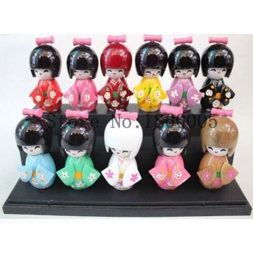 10pcs/set 9 cm Wood CUTE Oriental Japanese KOKESHI Doll with KIMONO Figure doll girls kids toys gift IN boxes