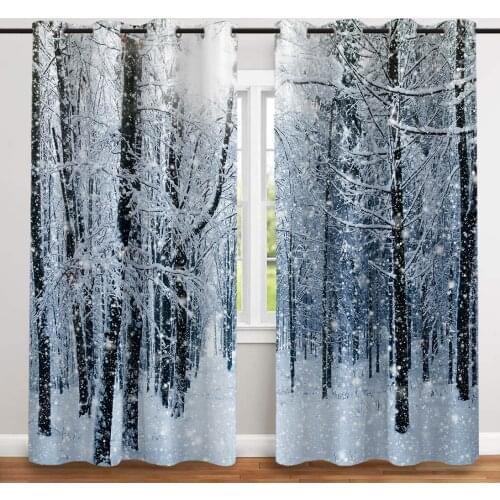 2 Pcs/set Snow Forest Thickened Cloth Curtain Nordic Window Blackout Curtains for Bedroom and Living Room
