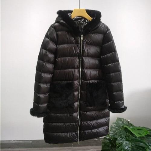 2020 Winter Real Rabbit Fur Coats Ladies Thicken Warm Outwear Women 90% White Duck Down Jacket Long Down Parka Female Slim Coat