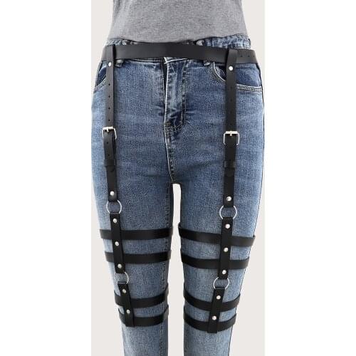 2021 Fashion Womens PU Leather Harness Belt Waist Garter Handmade Body Bondage Sexy Leg Suspenders Restraints Belt BDSM