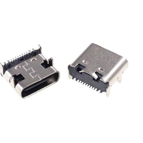 50 Pcs USB 3.1 Type C Connector 16 Pin Female Socket Receptacle Surface Mount Right Angle Shield USB-C Support Pins Through Hole