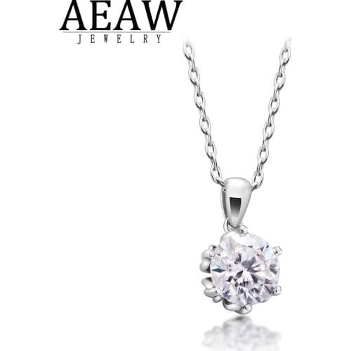 AEAW 1.2ct 7.0mm EF Round 18K White Gold Plated 925 Silver Moissanite Necklace Diamond Test Passed Jewelry Woman Girl Gift