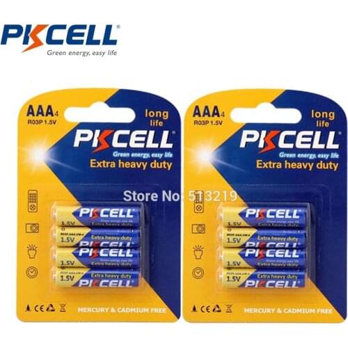 8PCS PKCELL AAA Battery 1.5V Dry primary battery R03P AM4 UM-4 Temperature Measurement MeterHeavy Duty 3A Bateries