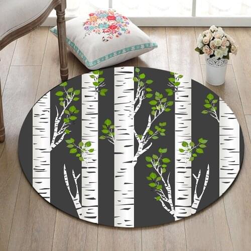 Birch Trunks In Night Round Indoor Living Room Carpets Childrens Room Floor Area Rugs Bathroom Non-Slip Cushion Office Door Mat