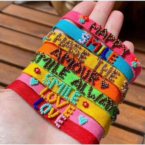 Pretty Bead Miyuki Bracelets Women Boho Jewelry Cloth Fabric Bracelet For Girl Gift Letter Heart Pulseras Friends Armband