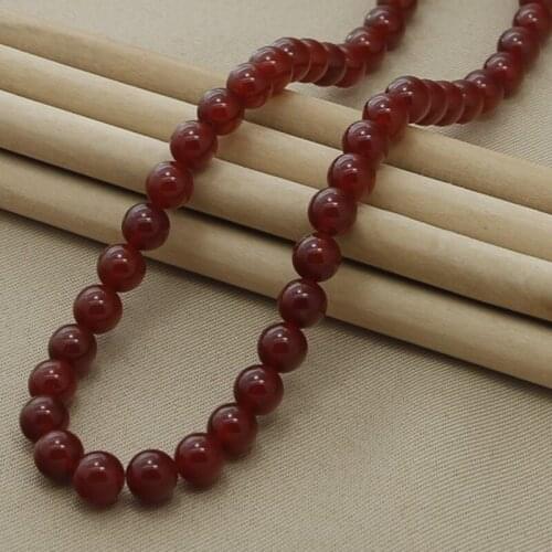 8mm Red Agate Beaded Chain 925 Silver OT Buckle Necklace For Women Wedding Engagement Party Charm Jewelry Gifts