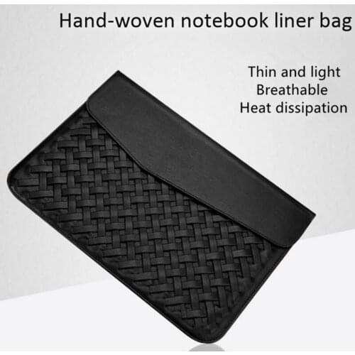 Business Waterproof Laptop Tablet Computer Bags General Hand Weave PU Soft Leather Protective Case Clutch PC Liner Dust Cover