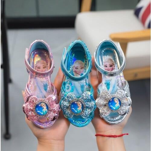 Disney Girls Sandals Summer Frozen Childrens Princess Shoes Little /big Girls Bow-knot Crystal Sandals Party Dress Wedding