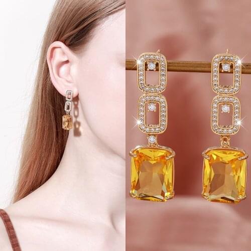 EYER Retro Ethnic Jewelry Dangle Zircon Beads Drop Colorful Geometric Earrings Women Girls Bridal Bohemian Party Luxury Gift
