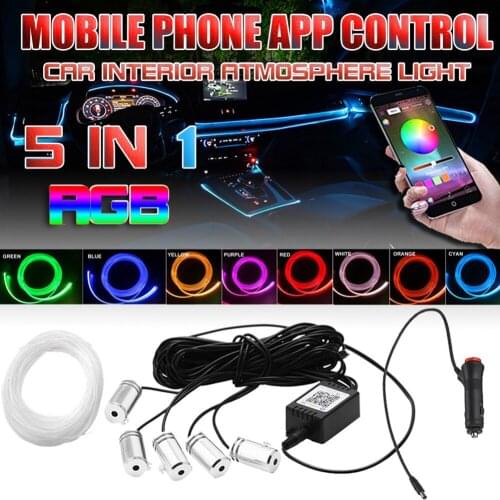 Car Interior Atmosphere Lights RGB LED Strip Light Wireless App Remote Control Automotive Decorative EL Neon Wire Strip Lamp