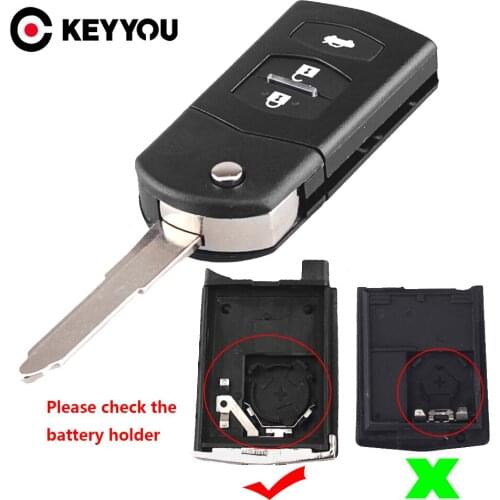 KEYYOU 10X 3 Button For Mazda 3 5 6 M6 RX8 MX5 Flip Folding Remote Car Key Shell Replacement Cover Case Fob with Battery Holder
