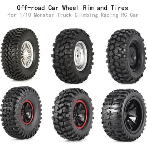 4Pcs 1:10 Wheel Rim and Tires for 1/10 Climbing Car Off-road Monster Truck Racing RC Car Accessories