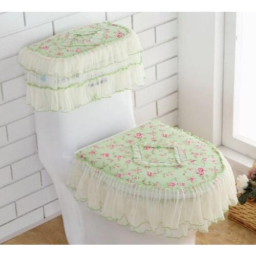Lace bathroom toilet seat water tank cover top cover toilet pad set three-piece