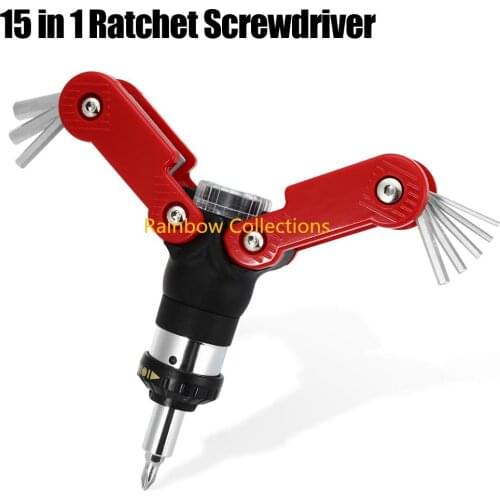 15 in 1 Chrome Vanadium Steel Multifunctional Ratchet Screwdriver T-bar ratcheting tool Folding hex key wrench for high torque