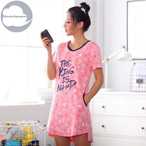 Short Nightgowns O-neck 100 % Cotton Cartoon Womens Sleepwear Nightwear Cartoon Sleep&Lounge Nightdress Girls Sleeping Dress
