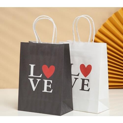New LOVE Tote Bag Printing Wedding Gift Bag Black Shopping Packaging Bags Birthday Party Heart Thank You Paper Bags Gift Bag