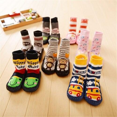 Childrens Infant Cartoon Socks Baby Gift Kids Indoor Floor Socks Leather Sole Non-Slip Thick Towel Socks