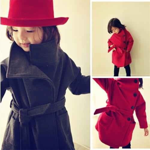 New Fashion Girls Woolen Trench Coats Outerwear&Coats Children Wool Coat Retro Girl Overcoat Winter Jacket and Coat for 4-11Year