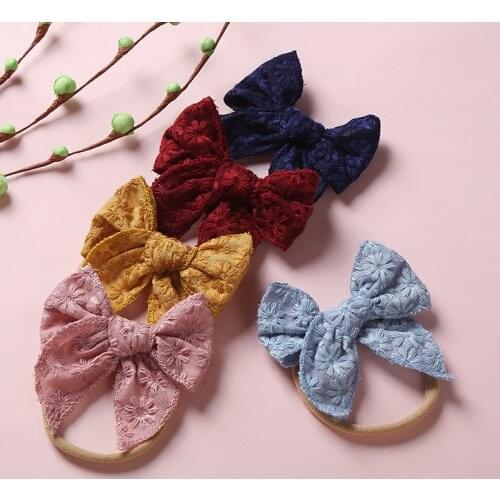 20 Pcs/Lot, 3.9" Handtied Embroidery Lace Bow Skinny Headbands Or Hair Clips, Baby Girls Hair Accessories For 2021