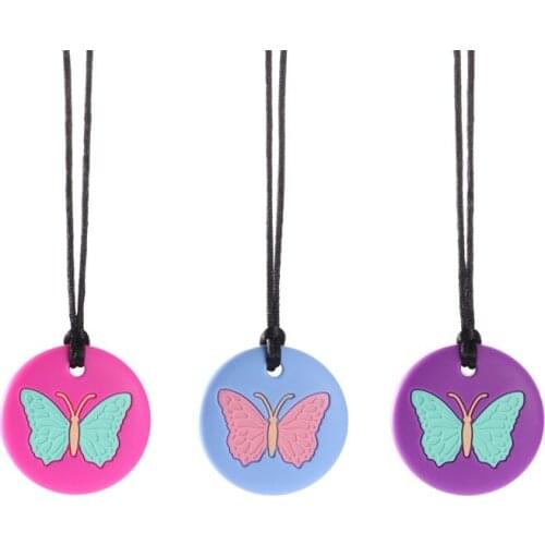 3pcs Butterfly Chew Necklace Baby Silicone Teether Kid Chew Pendant Sensory Toys for Autism BPA Free Food Grade Silicone