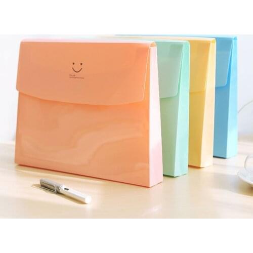 1 Piece Smile Face File Folder A4 High-Grade PVC Folder Lock Button Design Large Capacity Envelope Office Document Bag