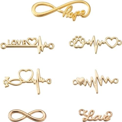 28pcs/Box Golden Love Heart Beat Infinity Symbol Charms Links Connectors for Jewelry Pendant Necklace Bracelet DIY Making