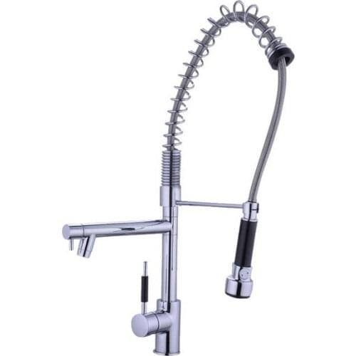 Polished Chrome Brass Dual Swivel Pull Out Spray Spout Kitchen Sink Swivel Spout Faucet Mixer Taps asf027