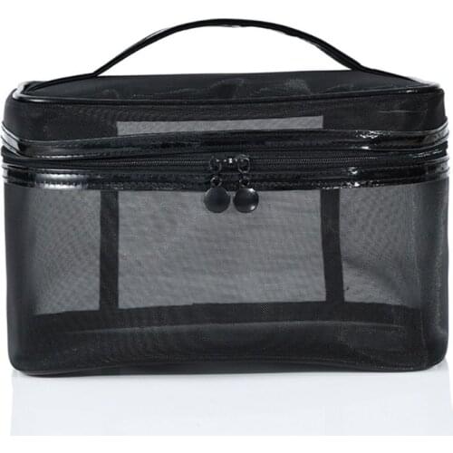 Clear Black Mesh Zipper Makeup Bag Female See Through Cosmetic Organizer Travel Portable Shower Toiletry Pouch Case