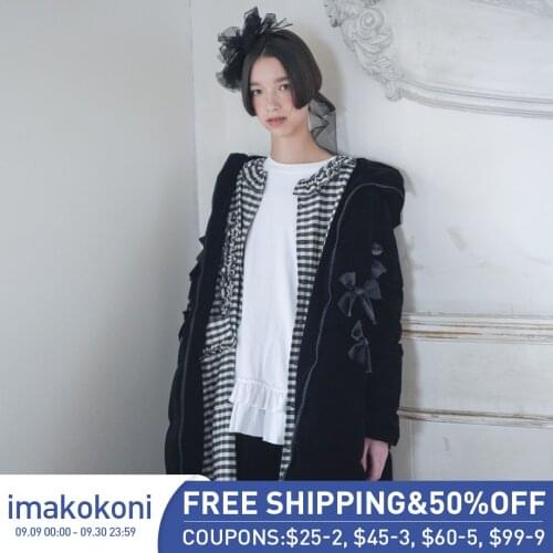 Imakokoni black bow down jacket original design sweet thick long coat female winter 182535