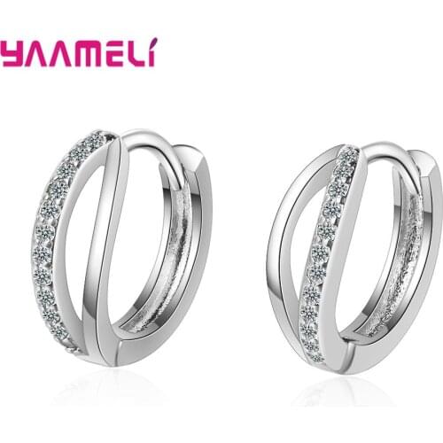 925 Sterling Silver Classic Round Loop Hoop Earrings Clear Zircon White Topaz Stone Ear Accessories for Women Fashion Jewelry