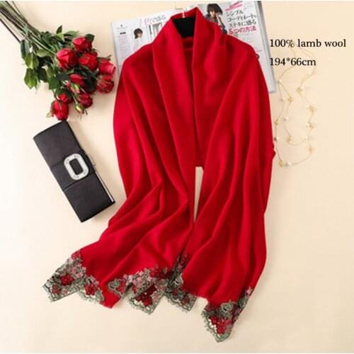 100 Wool Cashmere Scarf Women Autumn And Winter Warm Scarf Luxury Brand Femme Foulard Echarpe Flowers Lace Shawl Wrap
