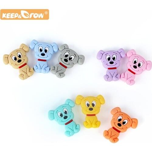 Keep&Grow 10 pcs Cartoon Dog Silicone Beads Puppy Teether Mini Diy Teething Toy Necklace Pendant Bite Chew Pacifier Chain