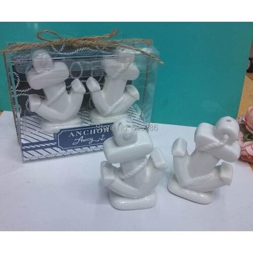 120pcs(60sets)/LOT Beach Theme Wedding Souvenirs Anchors Away Ceramic Salt and Pepper Shakers Wedding return gifts for guests