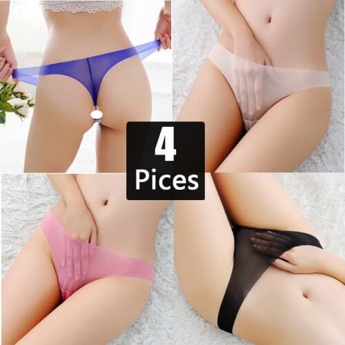 Free Shiping 4 PCS/Lot Brand Women Sexy Panties Hollow Transparent Thongs Lace Panties Underwear Seamless G String Women Briefs