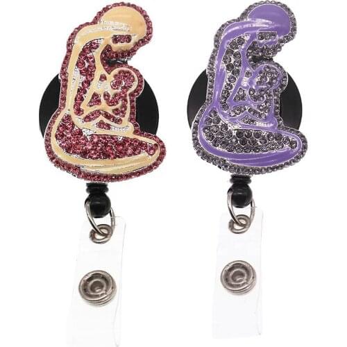 New Style Mother And Baby Rhinestone Retractable ID Badge Holder Reel
