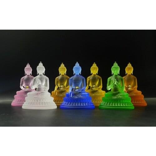 High grade Buddha GOOD Buddha -Temple bless family HOME Safety Health luck efficacious 7 Colored Glaze crystal Buddhas statue